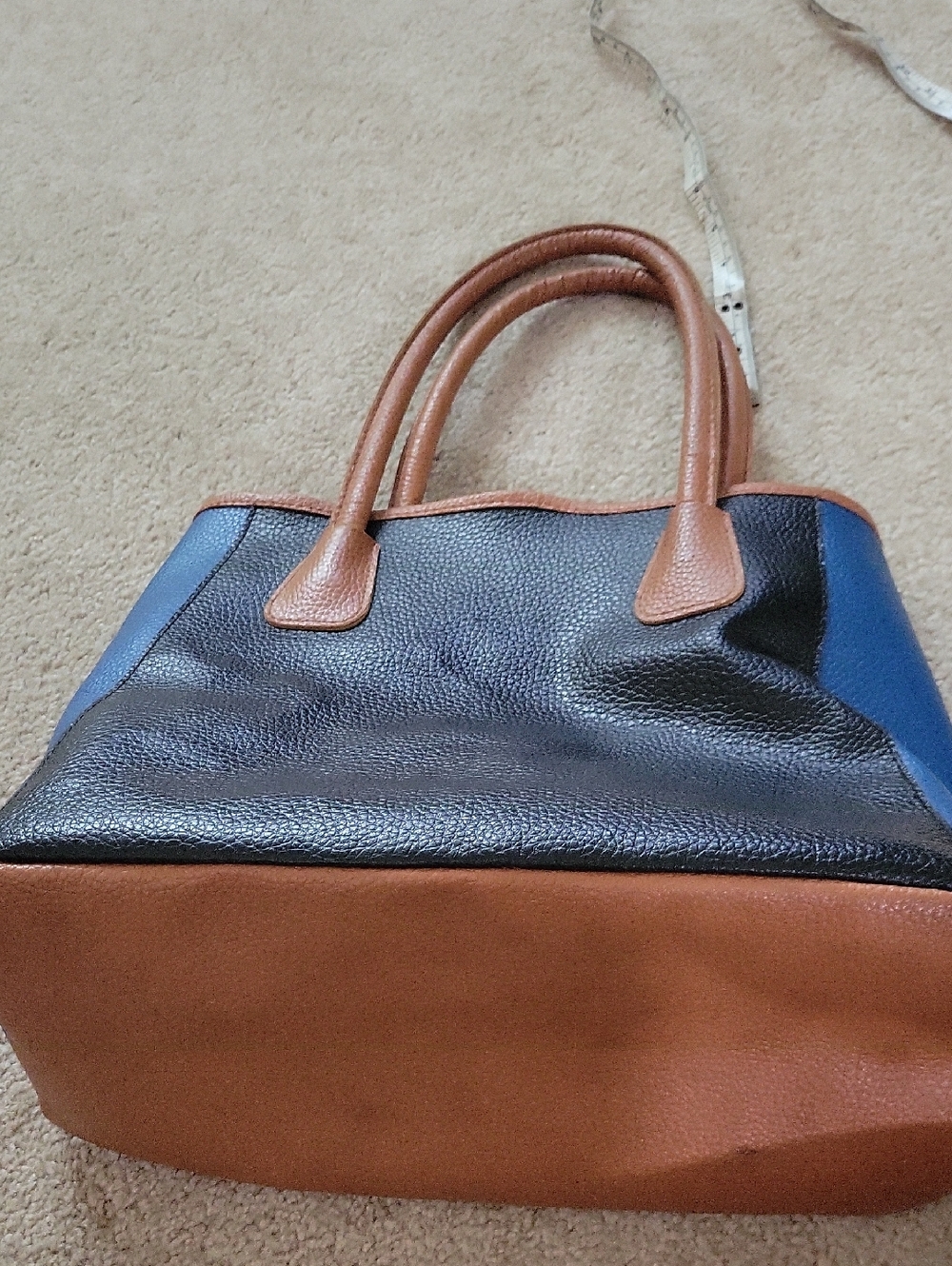 Neiman Marcus Black, Blue & Tan Leather Colorblock Tote - Picture 10 of 10